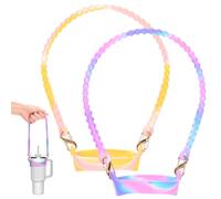 M METERXITY 2-PackWater Bottle Handle, 15.7 Inch Silicone Portable Water Bottle Sling Carrier, Holder with Straps for Stanley Cup/Most 8-40oz Cups Accessories [Pink Blue/Yellow Pink]