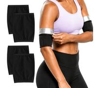 M METERXITY 2-Pair Arm Trimmers Sweat Bands, Upper Arms Compression Sleeve Wrap Sauna Belt for Women Arms/Workout/Sports, Sweat Arm Trainer Bands [Size 4XL/5XL, Black/Silver]