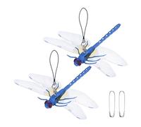 M METERXITY 2 PCS Dragonfly Clips 5.51" x 3.54" 3D Plastic, Blue | Realistic Big Dragon Fly, with Hanging Rope, for Hat, Backpack, Outdoor Garden Stakes Decor, Fake Clip on Dragonfly Decoy