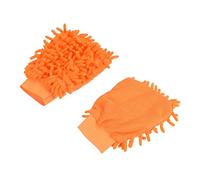M METERXITY 2 Pcs Microfiber Wash Mitt - Chenille Reusable Gloves for Cleaning, Scratch-Free, Apply to Kitchen/House Cleaning/Cars/Mirrors(7.87 x 5.9'', Orange)