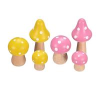 M METERXITY 2-Set Mushrooms Miniature Figurines, 2.7/1.8/1.2 Inch Mini Wooden Mushrooms for Fairy Garden/Micro Landscape Craft/DIY Decor Accessories, Cute Cartoon Statue [Yellow, Pink]