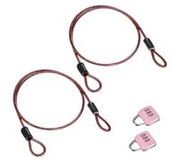 M METERXITY 2-Set Security Cable Lock with 3 Digit Combination Lock, 6.56FT PVC Coated Steel Luggage Lock Wire Rope for Luggage Suitcase/Outdoor Travel/Bike, Double Loop Cable [Red+Pink]
