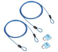 M METERXITY 2-Set Security Cable Lock with 3 Digit Combination Lock, 6.56FT PVC Coated Steel Luggage Lock Wire Rope for Luggage Suitcase/Outdoor Travel/Bike, Double Loop Cable [Blue]