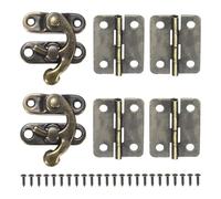 M METERXITY 2-Sets Jewelry Box Hinges and Latches, 1.06in (27mm) 2pcs Iron Latch Hook and 4pcs Interior Door Folding Butt Mini Hinges with Screws for Wooden/Jewelry Box/Cabinet