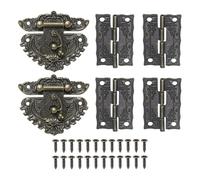 M METERXITY 2-Sets Jewelry Box Hinges and Latches, 2.67in (68mm) 2pcs Alloy Latch Hook and 4pcs Interior Door Folding Butt Mini Hinges with Screws for Wooden/Jewelry Box/Cabinet