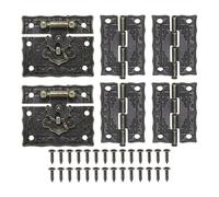 M METERXITY 2-Sets Jewelry Box Hinges and Latches, 2in (51mm) 2pcs Alloy Latch Hook and 4pcs Interior Door Folding Butt Mini Hinges with Screws for Wooden/Jewelry Box/Cabinet