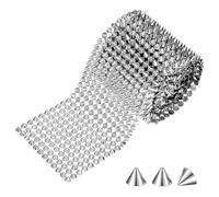 M METERXITY 2 Yards Sew Stitch on Spikes Stud Cone 12Rows Plastic Silver Spike Rivet with Flat Back Punk Rock Trim Mesh Bead for DIY Crafts/Clothes/Shoes/Bags