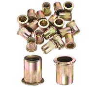 M METERXITY 20-Pack 3/8"-16 UNC Rivet Nuts, Carbon Steel Knurled Flat Head Threaded Insert Nuts for Sheet Metal/Pipe Manufacturing, Color-Plated Zinc Knurled Rivet Nuts