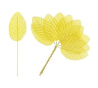 M METERXITY 20-Pack Artificial Silk Leaf, Faux Wire Single Leaves, Fake Flower Leaf with Stem for DIY Bouquet/Wreaths/Wedding/Garland/Party Decorations, Fake Rose Craft Leaves [Yellow]