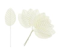 M METERXITY 20-Pack Artificial Silk Leaf, Faux Wire Single Leaves, Fake Flower Leaf with Stem for DIY Bouquet/Wreaths/Wedding/Garland/Party Decorations, Fake Rose Craft Leaves [Milky White]