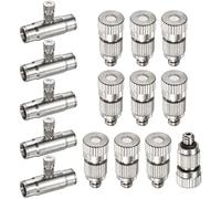 M METERXITY 20-Pack Brass Misting Nozzle Tee Kit, 0.15mm Orifice Dia. High Pressure Spray Misting Nozzle Head, Slip Connectors for 3/8 Inch Drip Irrigation Tubing Kit Outdoor [3/16" Threaded]
