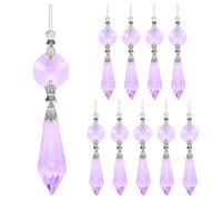 M METERXITY 20-Pack Crystals Prisms Glass Tip Beads, 75mm Replacement Chandelier Teardrop Icicle Drops Hanging Pendants for Lamp/Garden/DIY Decoration, Octagonal Crystal Suncatcher [Purple]