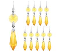 M METERXITY 20-Pack Crystals Prisms Glass Tip Beads, 75mm Replacement Chandelier Teardrop Icicle Drops Hanging Pendants for Lamp/Garden/DIY Decor, Octagonal Crystal Suncatcher [Golden Yellow]