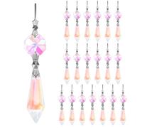 M METERXITY 20-Pack Crystals Prisms Glass Tip Beads, 75mm Replacement Chandelier Teardrop Icicle Drops Hanging Pendants for Lamp/DIY Decoration, Octagonal Crystal Suncatcher [Dreamy Pink]