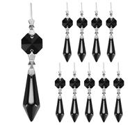 M METERXITY 20-Pack Crystals Prisms Glass Tip Beads, 75mm Replacement Chandelier Teardrop Icicle Drops Hanging Pendants for Lamp/Garden/DIY Decoration, Octagonal Crystal Suncatcher [Black]