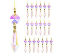 M METERXITY 20-Pack Crystals Prisms Glass Tip Beads, 75mm Replacement Chandelier Teardrop Icicle Drops Hanging Pendant for Lamp/DIY Decoration, Octagonal Crystal Suncatcher [Dreamy Purple]