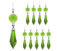 M METERXITY 20-Pack Crystals Prisms Glass Tip Beads, 75mm Replacement Chandelier Teardrop Icicle Drops Hanging Pendants for Lamp/Garden/DIY Decor, Octagonal Crystal Suncatcher [Grass Green]