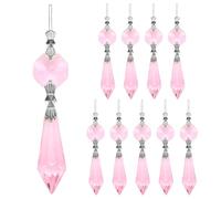 M METERXITY 20-Pack Crystals Prisms Glass Tip Beads, 75mm Replacement Chandelier Teardrop Icicle Drops Hanging Pendants for Lamp/Garden/DIY Decoration, Octagonal Crystal Suncatcher [Pink]