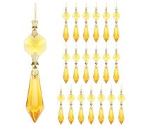 M METERXITY 20-Pack Crystals Prisms Glass Tip Beads, 75mm Replacement Chandelier Teardrop Icicle Drops Hanging Pendant for Lamp/Garden/DIY Decor, Octagonal Crystal Suncatcher [Golden Yellow]