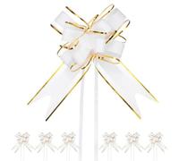 M METERXITY 20-Pack Ribbon Pull Bows, 8 Inch / 20cm Plastic Gold Edge Ribbon Bows for Gift Wrapping/Wedding/Flowers/Baskets Decorations, Satin Pull Bows [White Gift Bow]
