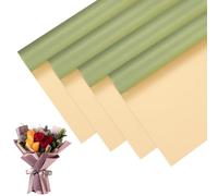 M METERXITY 20 Sheets Flower Wrapping Paper, 23 Inch Double-Sided Green & Champagne BOPP Waterproof Floral Wrapping Paper, Perfect for Wedding/Party/Gift Bouquets