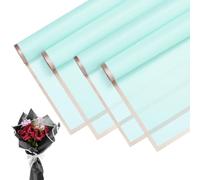 M METERXITY 20 Sheets Flower Wrapping Paper Bouquet, 23 Inch Light Blue Gold Edge BOPP Waterproof Floral Wrapping Paper Flower Packaging DIY for Wedding/Party/Birthday/Gift Bouquet Wrap Paper