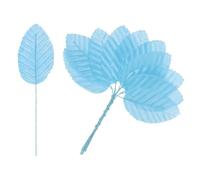 M METERXITY 200-Pack Artificial Silk Leaf, Faux Wire Single Leaves, Fake Flower Leaf with Stem for DIY Bouquet/Wreaths/Wedding/Garland/Party Decorations, Fake Rose Craft Leaves [Light Blue]