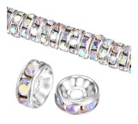 M METERXITY 200-Pack Rondelle Spacer Beads, 0.31 Inch/8mm Czech Crystal Rhinestone Loose Beads for Jewelry Making/Necklace/Bracelet [AB Color]