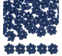 M METERXITY 200-Pack Satin Ribbon Flowers, 1.2 Inch Mini Fabric Flowers with Rhinestones Flower Ribbon Appliques for Crafts DIY/Wedding/Ornament/Party/Home [Navy Blue]