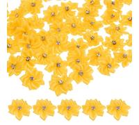 M METERXITY 200-Pack Satin Ribbon Flowers, 1.2 Inch Mini Fabric Flowers with Rhinestones Flower Ribbon Appliques for Crafts DIY/Wedding/Ornament/Party/Home [Yellow]
