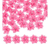 M METERXITY 200-Pack Satin Ribbon Flowers, 1.2 Inch Mini Fabric Flowers with Rhinestones Flower Ribbon Appliques for Crafts DIY/Wedding/Ornament/Party/Home [Peach Red]