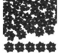 M METERXITY 200-Pack Satin Ribbon Flowers, 1.2 Inch Mini Fabric Flowers with Rhinestones Flower Ribbon Appliques for Crafts DIY/Wedding/Ornament/Party/Home [Black]