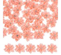 M METERXITY 200-Pack Satin Ribbon Flowers, 1.2 Inch Mini Fabric Flowers with Rhinestones Flower Ribbon Appliques for Crafts DIY/Wedding/Ornament/Party/Home [Cream]