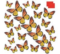 M METERXITY 24 Pack Monarch Butterfly Decorations, 3D Plastic Stickers Wall Decor for Crafts, Monarch Butterfly Kit for Day of the Dead, Halloween, Autumn, Party Decor [Orange Yellow, 4 Sizes]