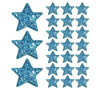 M METERXITY 24-Pack Sequin Star Iron Patches, 2.4x2.4in/6x6cm Colorful Shiny Patches Embroidery for Clothes/Hats/Bags/DIY/Repair Hole, Glitter Star Applique Sewing Patch [Blue]