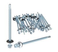 M METERXITY 25-Pack Self Drilling Screws with Rubber Washer M5.5 x 100mm Zinc Plated Carbon Steel Hex Head Self-Tapping Screws for Metal Roofing/Siding Panels/Steel Structures