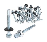 M METERXITY 25-Pack Self Drilling Screws with Rubber Washer M5.5 x 50mm Zinc Plated Carbon Steel Hex Head Self-Tapping Screws for Metal Roofing/Siding Panels/Steel Structures