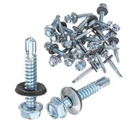 M METERXITY 25-Pack Self Drilling Screws with Rubber Washer M6.3 x 35mm Zinc Plated Carbon Steel Hex Head Self-Tapping Screws for Metal Roofing/Siding Panels/Steel Structures