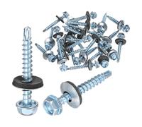 M METERXITY 25-Pack Self Drilling Screws with Rubber Washer ST4.8 x 38mm Zinc Plated Carbon Steel Hex Head Self-Tapping Screws for Metal Roofing/Siding Panels/Steel Structures