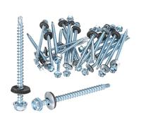 M METERXITY 25-Pack Self Drilling Screws with Rubber Washer ST4.8 x 75mm Zinc Plated Carbon Steel Hex Head Self-Tapping Screws for Metal Roofing/Siding Panels/Steel Structures