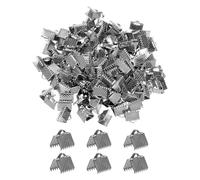 M METERXITY 280-Pack Ribbon Ends with Clamps, 0.3in/8mm Metal Bracelet Bookmark Pinch Crimp Clamp Polka Dots for Jewelry Making/Bracelets/Necklaces/DIY, Pinch Cord End Clasps [Black]