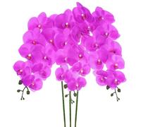 M METERXITY 3-Pack Artificial Orchid Flowers 9 Large Petals 37 Inch Faux Phalaenopsis Silk Bouquets Real Touch Dark Purple Fake Orchids for Home/Wedding/Christmas/Party/Garden Office