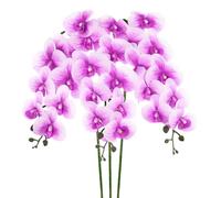 M METERXITY 3-Pack Artificial Orchid Flowers 9 Large Petals 37 Inch Faux Phalaenopsis Silk Bouquets Real Touch Dark Purple White Fake Orchids for Home/Wedding/Christmas/Party/Garden Office