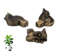 M METERXITY 3-Pack Cat Plant Stand for Inside Pots, 4.2 x 5.1 Cm/1.65 x 2.01 in Resin Decorative Plant Stand for Garden/Outdoor Planters/Home Decor, Plant Risers Flower Pot [Golden Brown]
