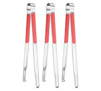 M METERXITY 3-Pack Grill Tongs, 11.6 Inch Non-Slip 410 Stainless Steel Locking Tongs for Cooking/Buffet/Outdoor Barbecue, Korean BBQ Tweezers Metal Clamp Tool [Red]