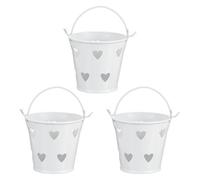 M METERXITY 3-Pack Small Metal Bucket with Handle, 2.4 x 2.1 Inch Iron Mini Buckets for Farmhouse Flower/Garden Planters/Decorative Table Centerpieces [Hollowed-Out Heart, White]