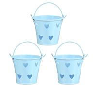 M METERXITY 3-Pack Small Metal Bucket with Handle, 2.4 x 2.1 Inch Iron Mini Buckets for Farmhouse Flower/Garden Planters/Decorative Table Centerpieces [Hollowed-Out Heart, Sky Blue]