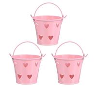 M METERXITY 3-Pack Small Metal Bucket with Handle, 2.4 x 2.1 Inch Iron Mini Buckets for Farmhouse Flower/Garden Planters/Decorative Table Centerpieces [Hollowed-Out Heart, Pink]