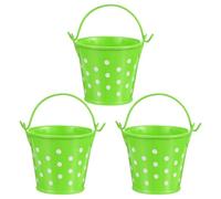 M METERXITY 3-Pack Small Metal Bucket with Handle, 2.4 x 2 Inch Iron Mini Buckets for Farmhouse Flower/Garden Planters/Decorative Table Centerpieces [Polka Dots, Green]