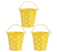 M METERXITY 3-Pack Small Metal Bucket with Handle, 2.8 x 2.8 Inch Iron Mini Buckets for Farmhouse Flower/Garden Planters/Decorative Table Centerpieces [Polka Dots, Yellow]